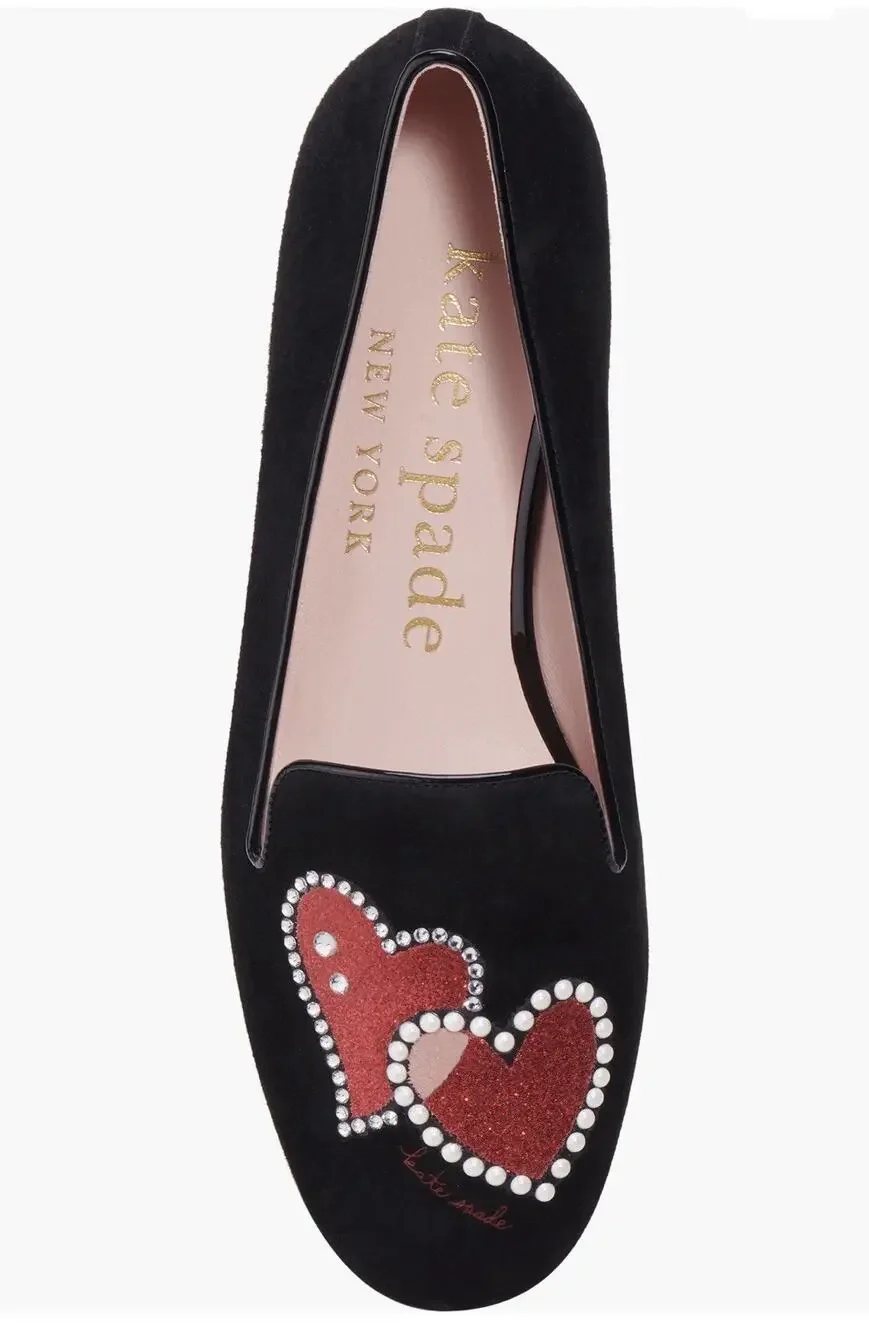 Kate Spade NY Women Size 7.5 B Lounge Hearts Loafers Love Heart Accents